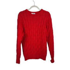 Pringle of Scotland Red Cable Knit Fisherman Sweater Preppy Crew Womens Large